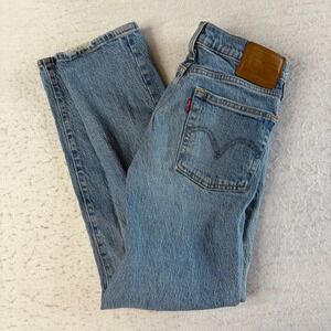 Levi's Wedgie Straight Jeans Womens 24 Blue High Rise Distressed Hem